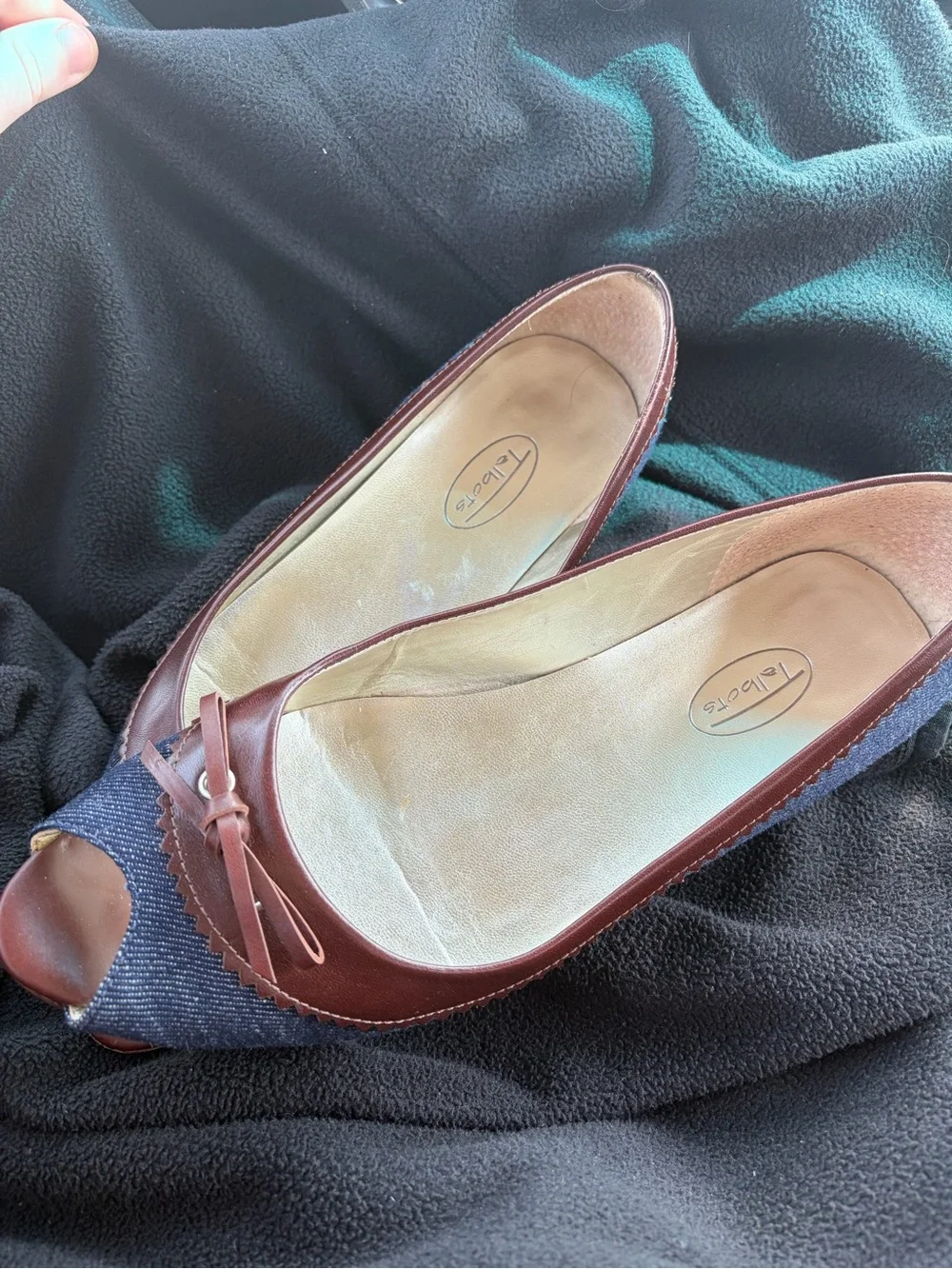 Talbots Denim and Brown Peep-Toe Ballet Flats